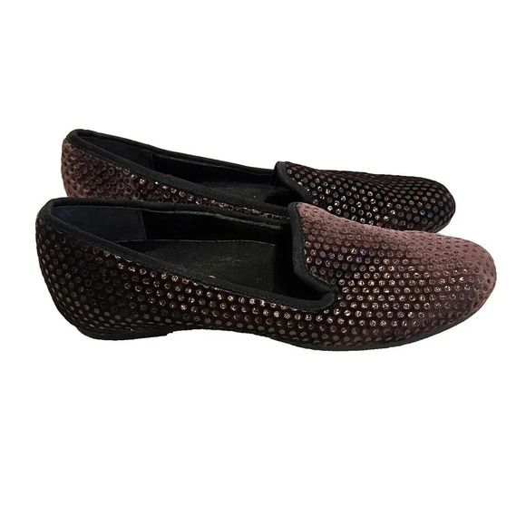 Munro American Ballet Flats 7.5 Loafer Slipper Purple Brown Velvet Sequin Jerrie - Picture 1 of 11